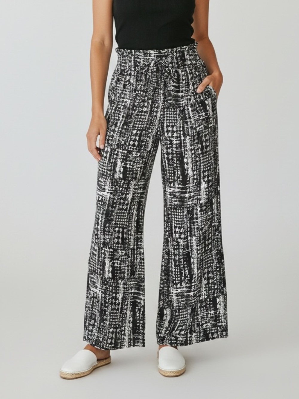 Wet Seal Wide Leg Palazzo Pants High Rise Pull-On Abstract Print Boho Minimalist